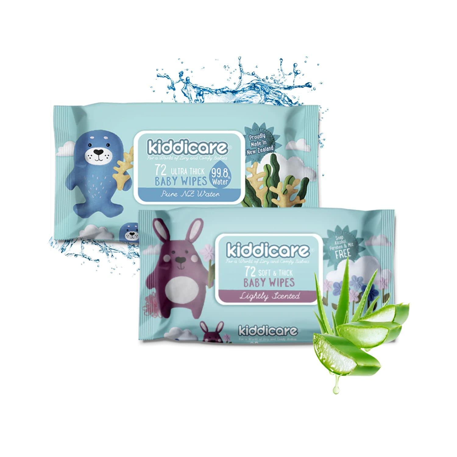Kiddicare Baby Wipes, Pack of 2, Lightly Scented & Water Wipes, 72 Wipes Per Pack