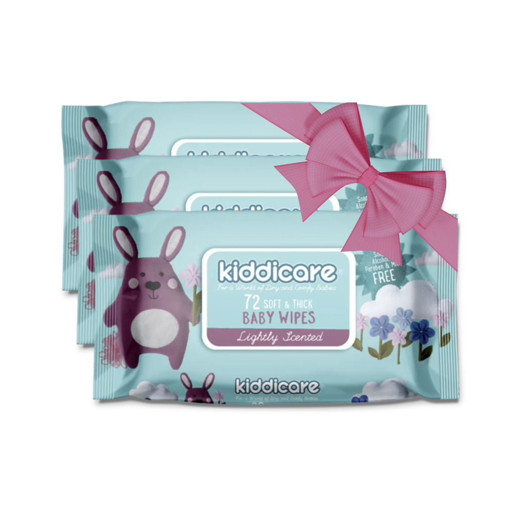 Kiddicare Baby Wipes - Lightly Scented Wipes - 72 Wipes Per Pack